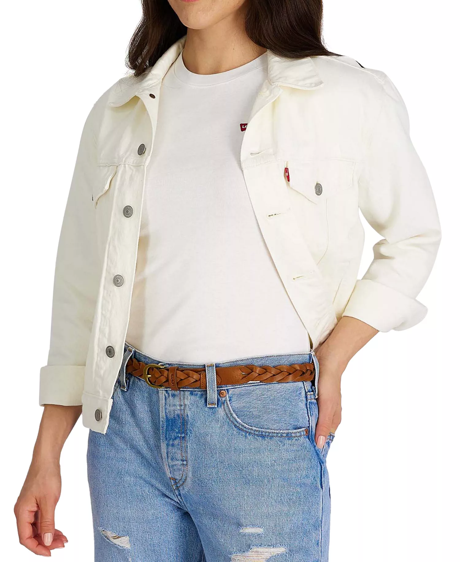 Women's Braided Leather Skinny Belt - Tan - L