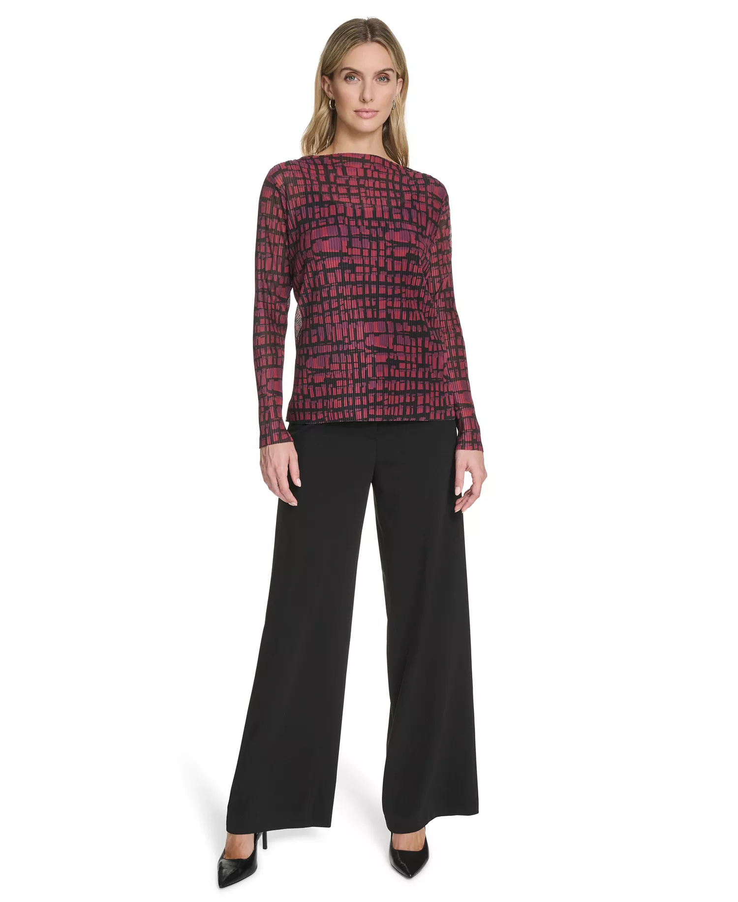 Petite Printed Long Sleeve Top - Cranberry Multi - P/L