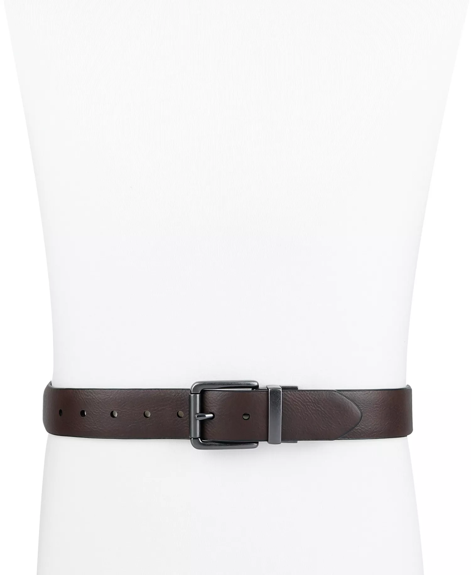 Men's Logo Buckle Stretch Reversible Leather Belt - Black/Brown - L (38-40)
