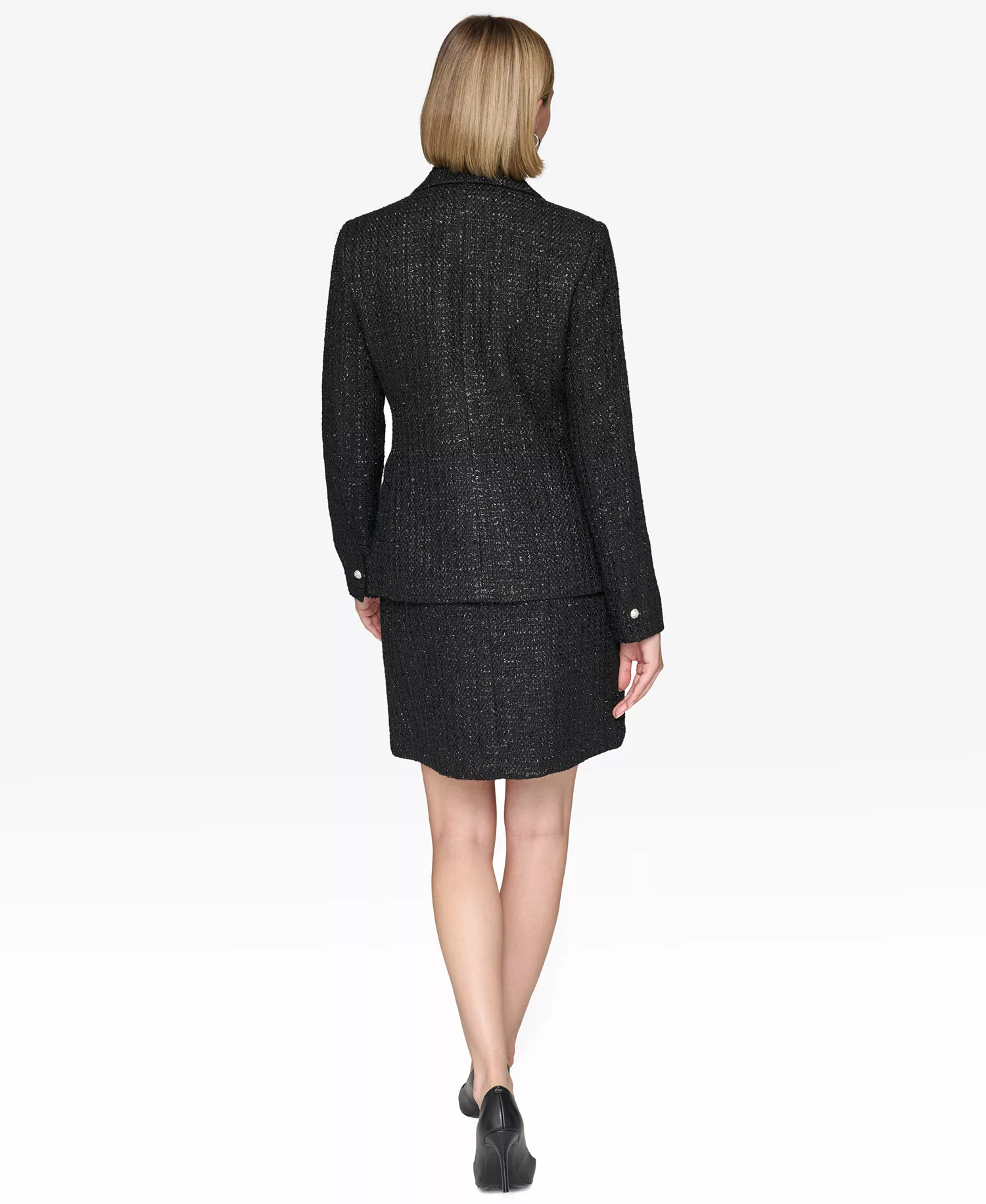 Women's Double-Breasted Tweed Blazer - Black - 0