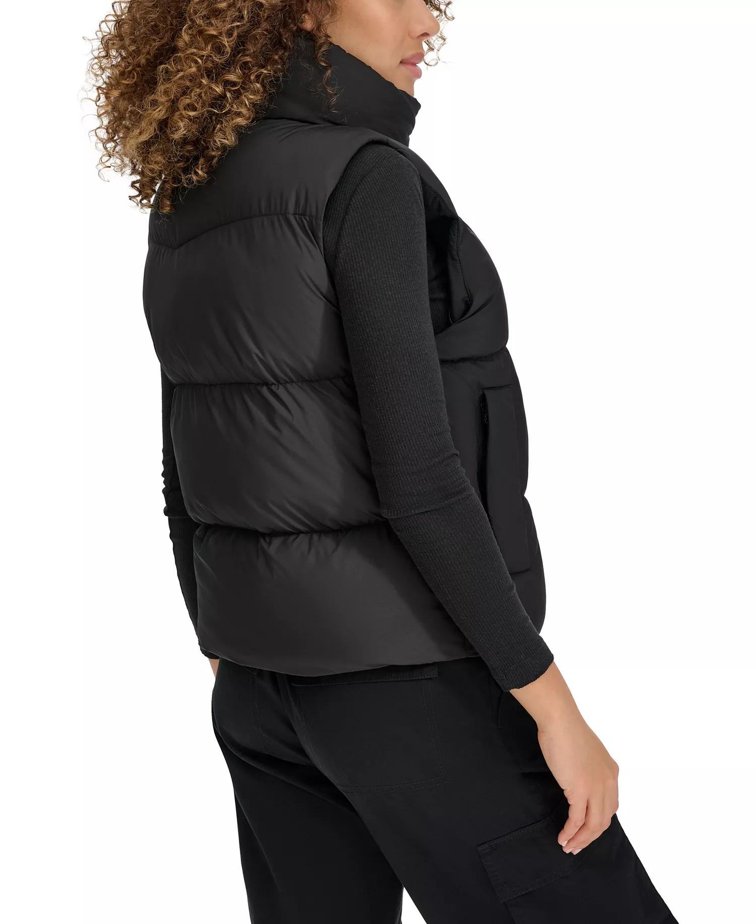 Women's Stand Collar Puffer Vest - Black - L