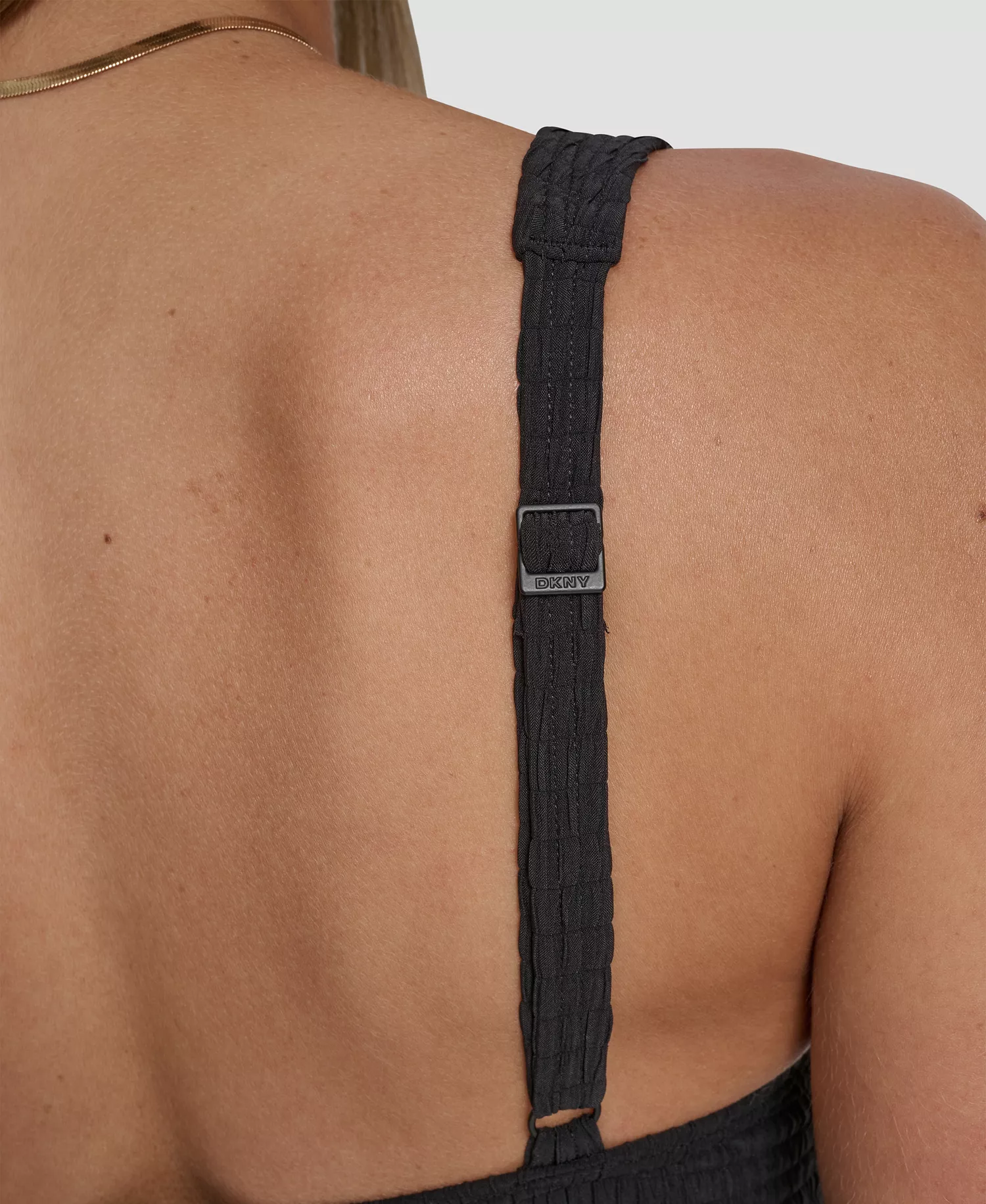 Women's Textured Tankini Top - Black Smocked - L