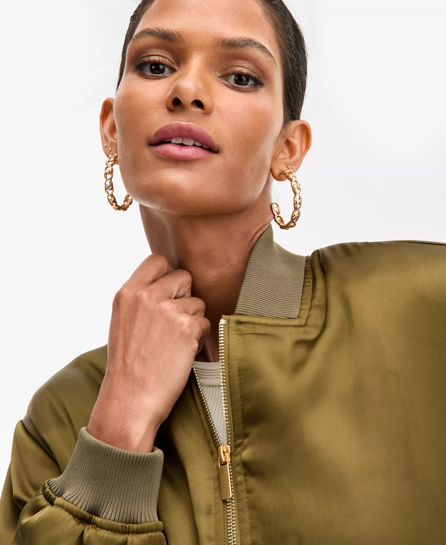 Women's Satin Bomber Jacket, Macy's Exclusive  - Dark Olive - XL