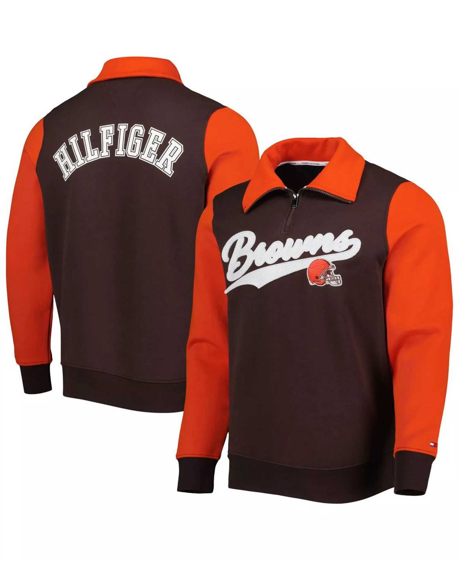 Men's Brown, Orange Cleveland Browns Aiden Quarter-Zip Top - Brown, Orange - L