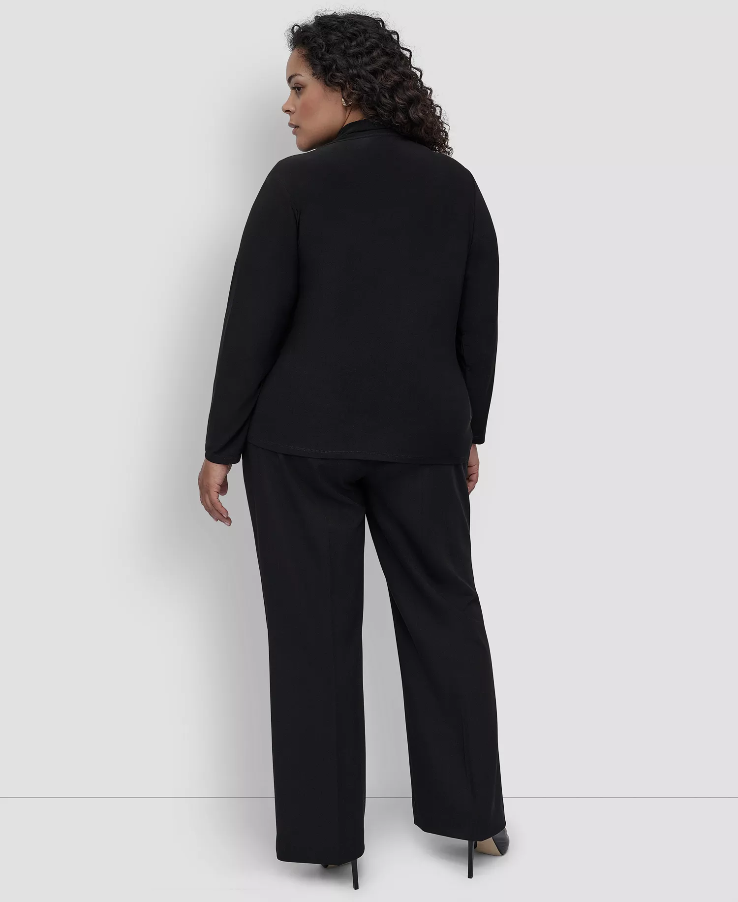 Plus Size Long-Sleeve Faux-Wrap Top - Black - 1X
