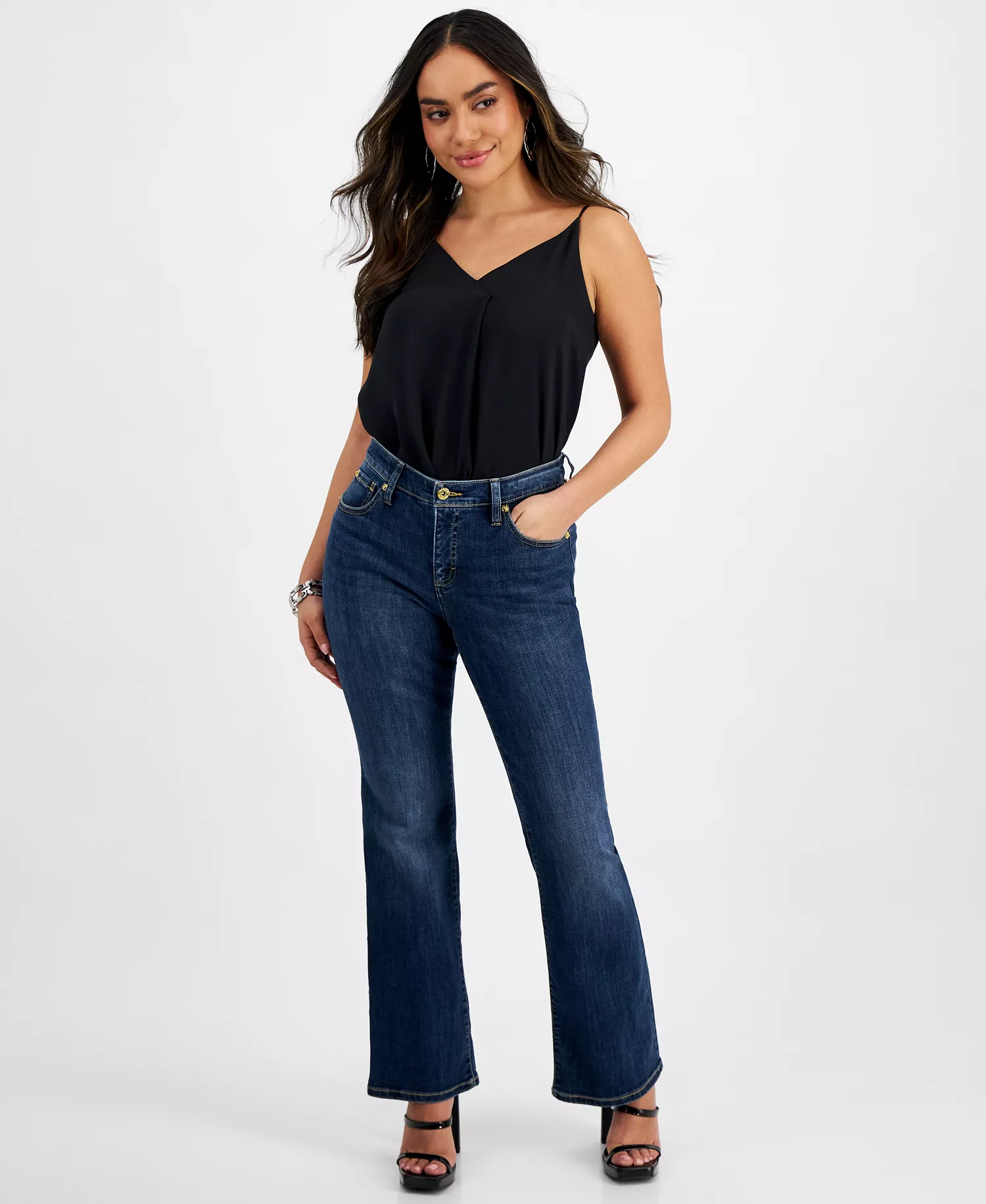 Petite Mid-Rise Flare Denim Jeans, Created for Macy's - Dark Indigo - 0P
