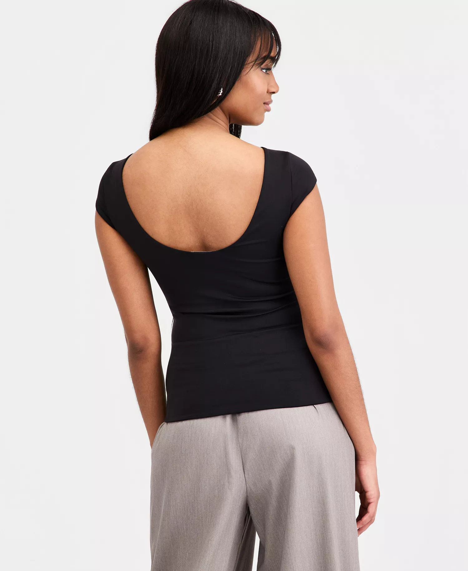 Women's Shelf-Bra Cap-Sleeve Top, Macy's Exclusive - Black - L