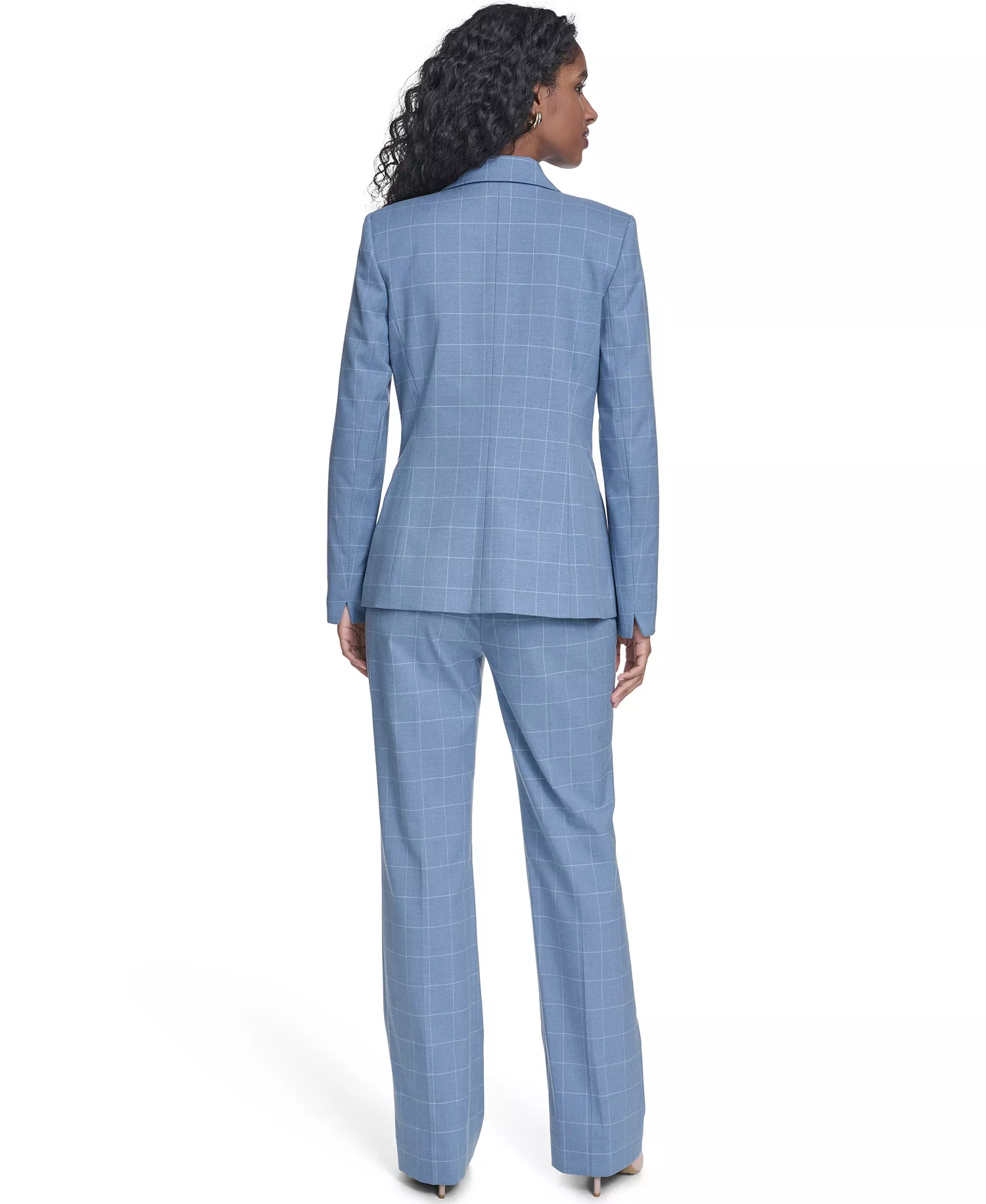 Women's Windowpane Double Breast Jacket, Sleeveless Collared Sweater, and Windowpane Modern Fit Pants - Light Flint/cream - 10