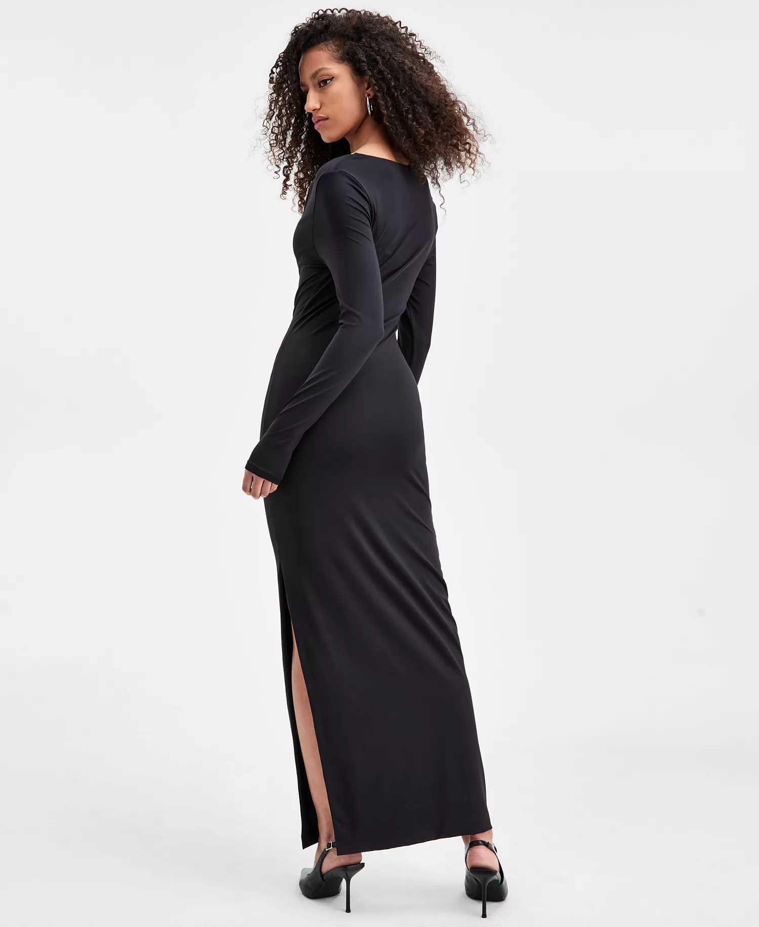 Women's Cowlneck Long-Sleeve Maxi Dress, Macy's Exclusive - Deep Black - L