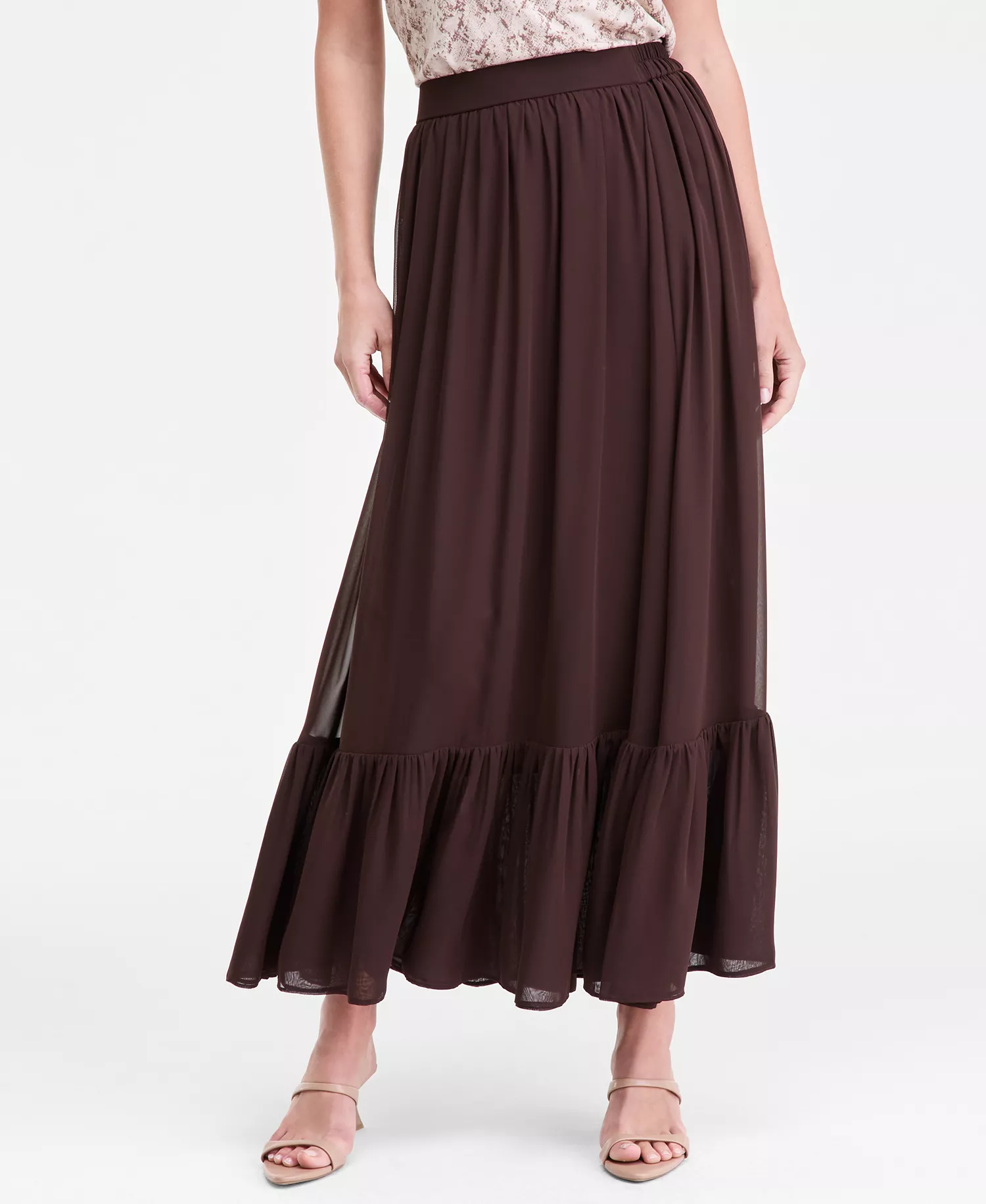 Women's Chiffon Maxi Skirt, Macy's Exclusive - Cocoa Powder - 2XL