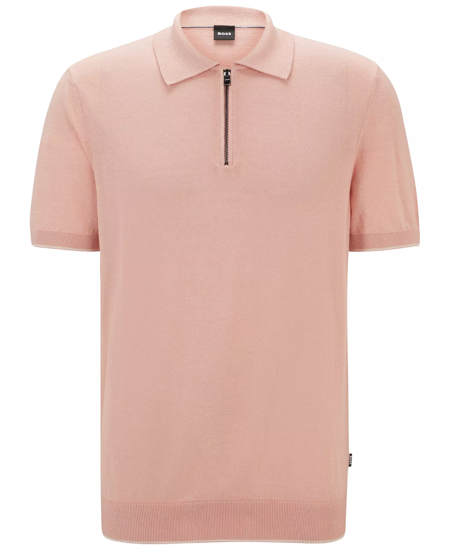 Men's Linen-Blend Zip-Neck Knit Polo - Open Pink - M