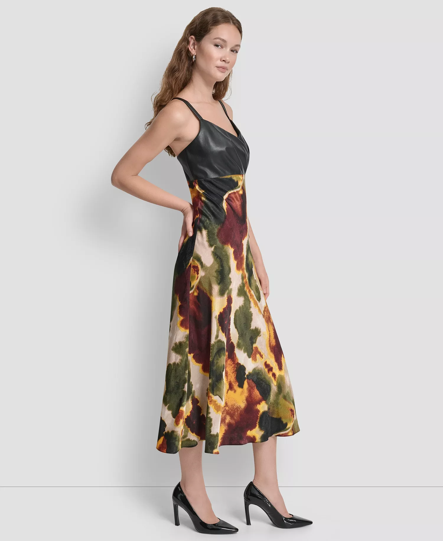Women's Sleeveless Mix Media Printed Dress - Ink Diffusion - 10