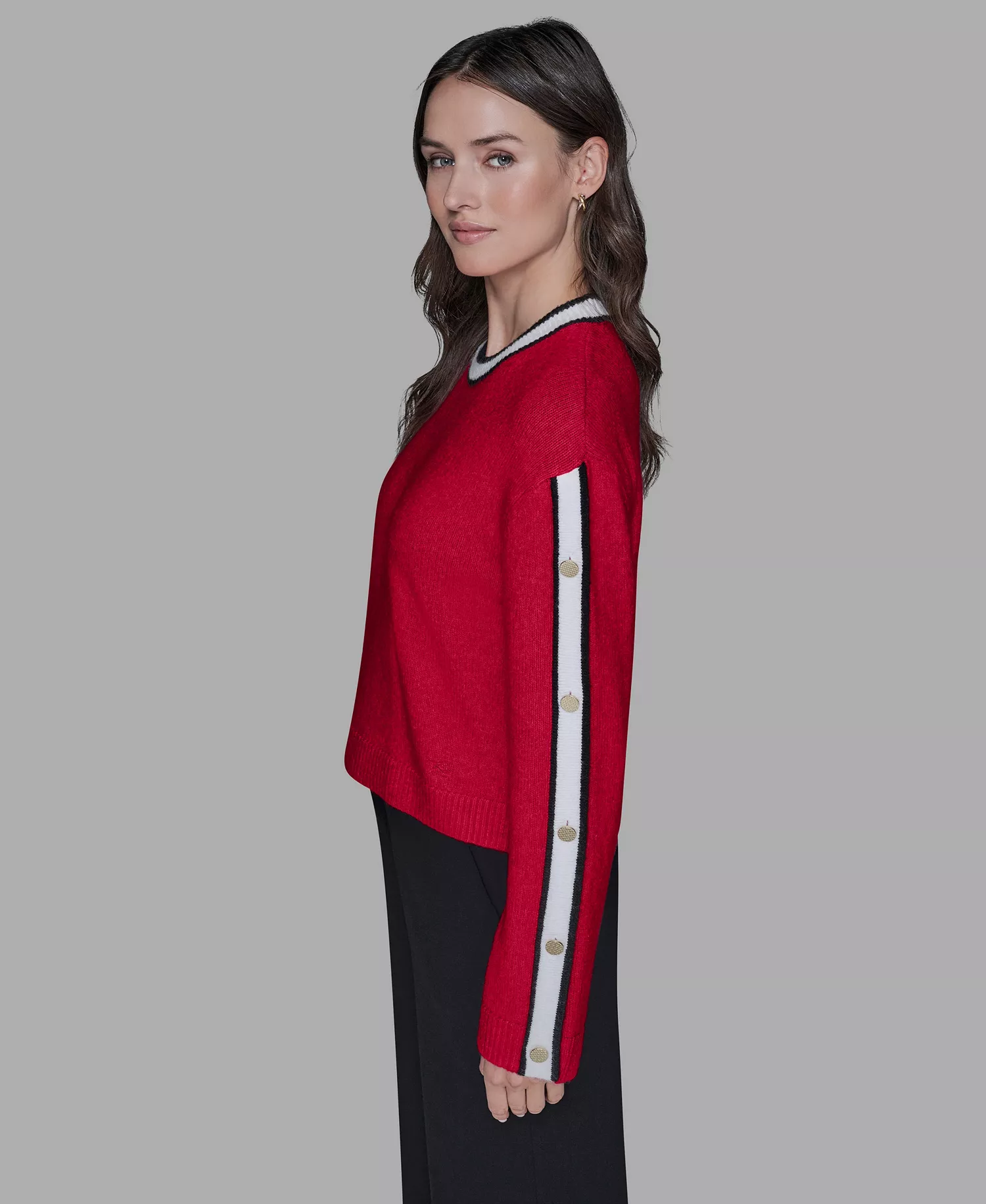 Women's Contrast Trim Pull-On Sweater - Admiral Red - L