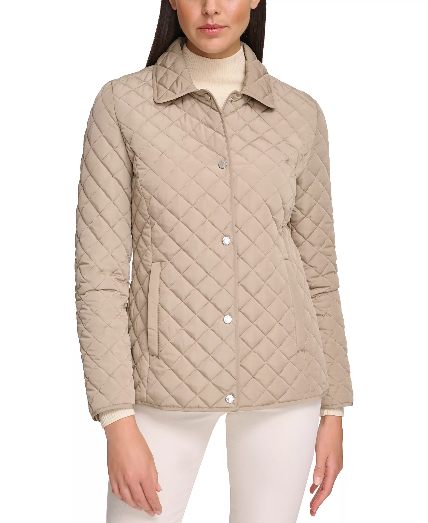Womens Collared Quilted Coat - Birch - L