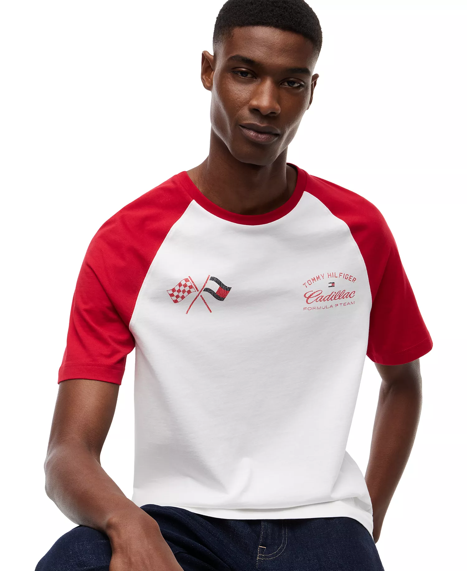 x Cadillac F1® Men's Varsity Raglan T-Shirt - White / Red - L