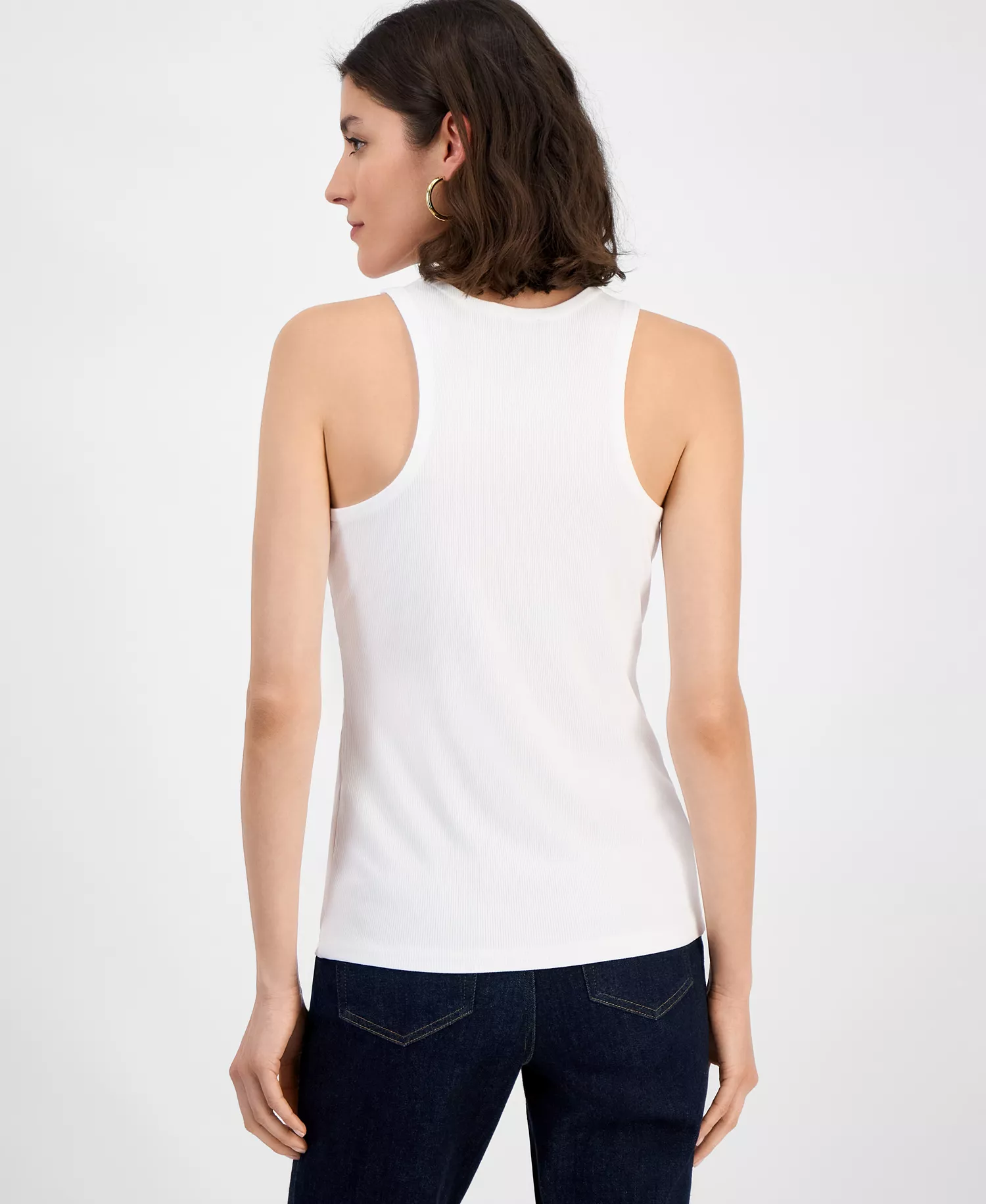 Women's Ribbed Knit Tank Top, Exclusively at Macy's - Bright White - L