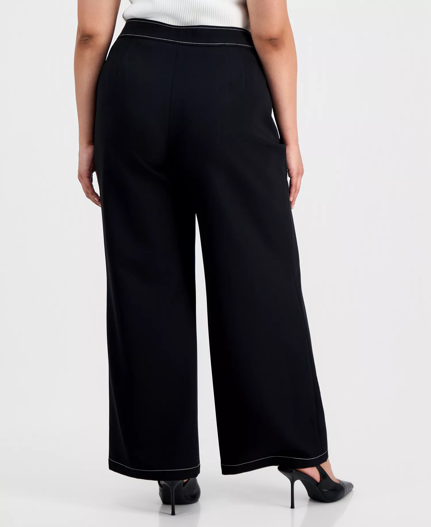 Plus Size Mid-Rise Wide-Leg Pants - Black White - 14W