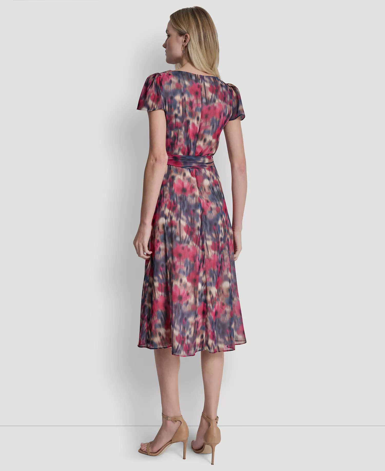 Women's Flutter Short-Sleeve Midi Dress - Lt City Khaki Multi - 10