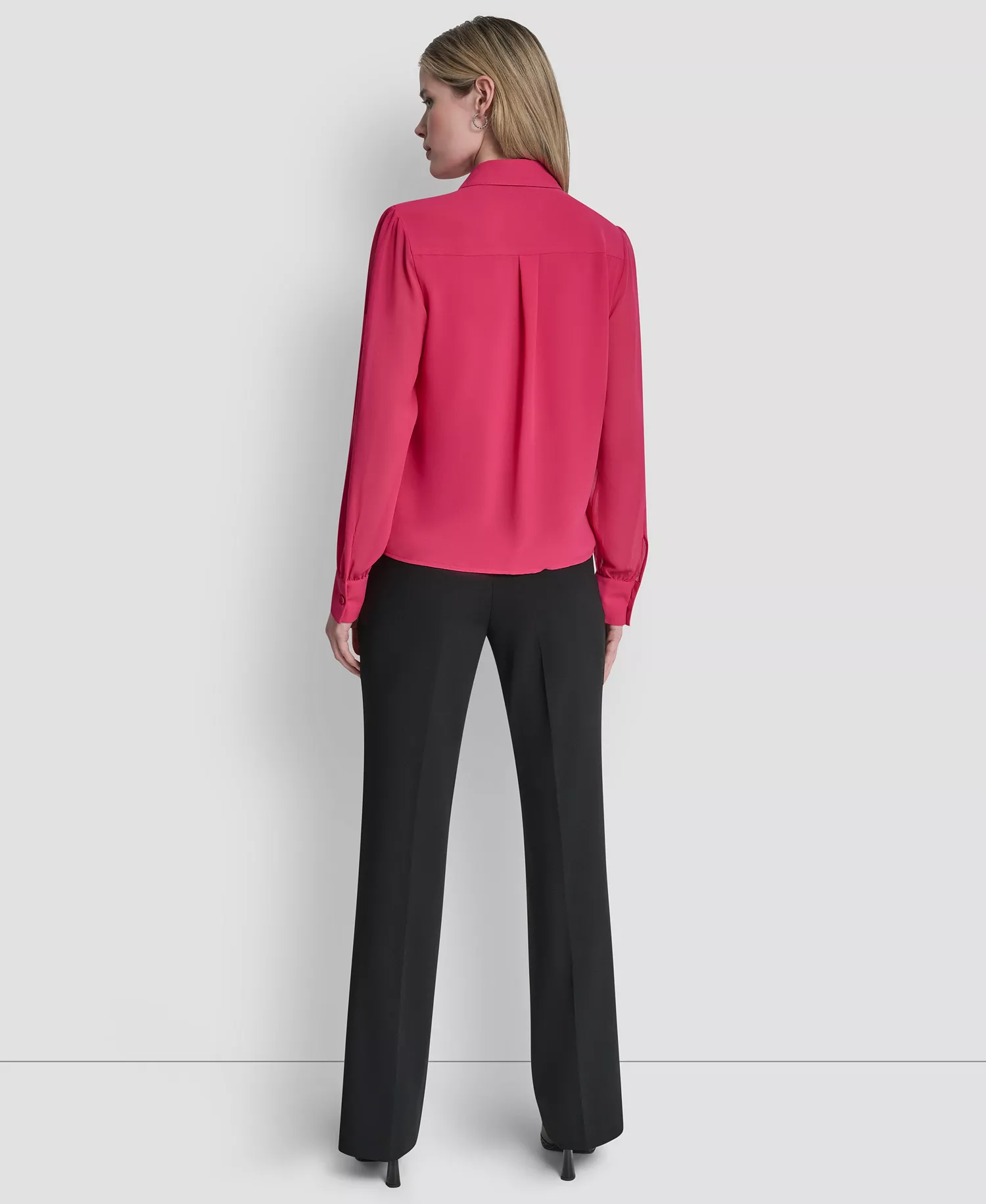 Women's Ruffled Long-Sleeve Shirt - Hot Pink - L