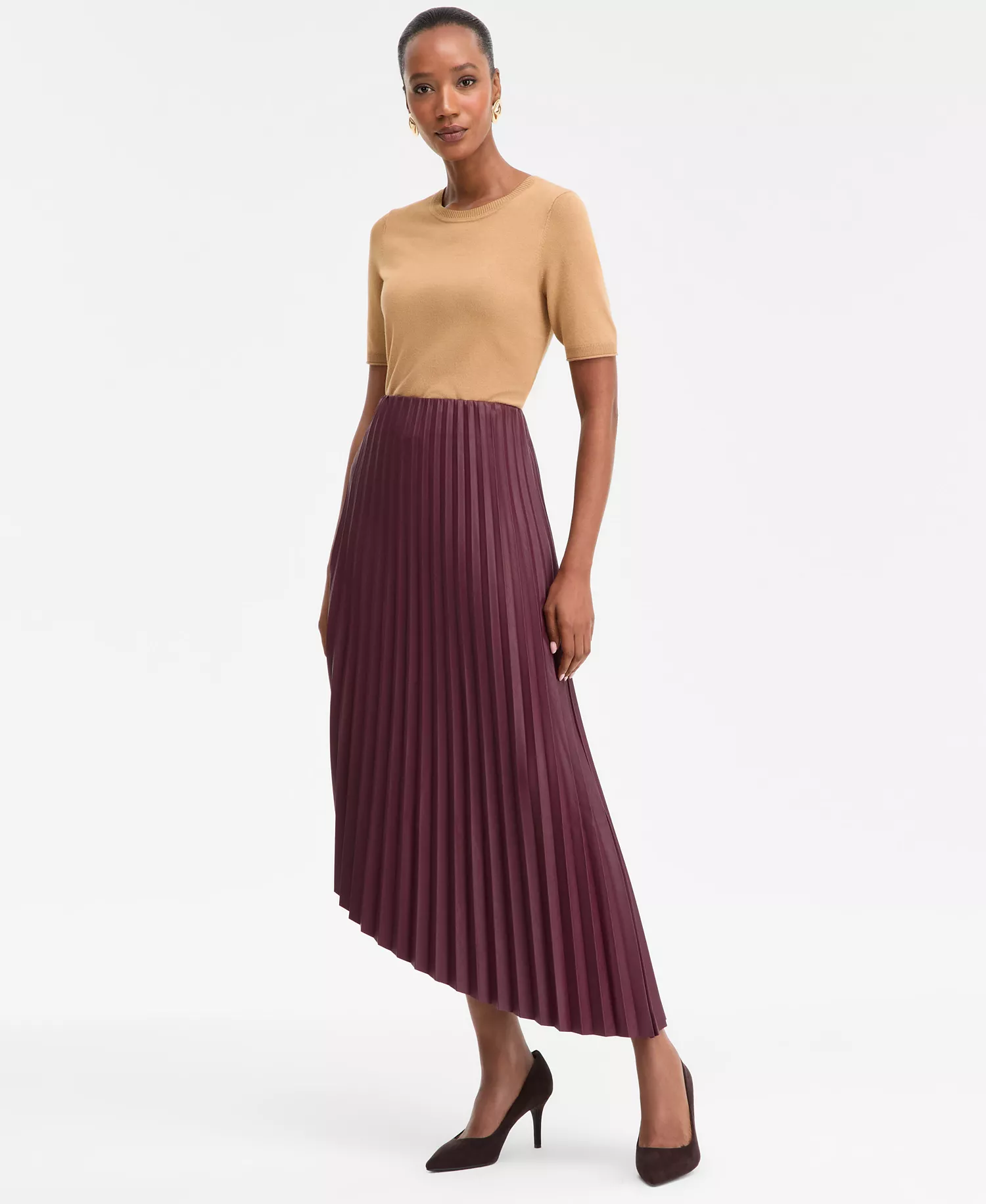 Women's Pleated Faux-Leather Asymmetrical Skirt, Macy's Exclusive - Mulberry Jam - M