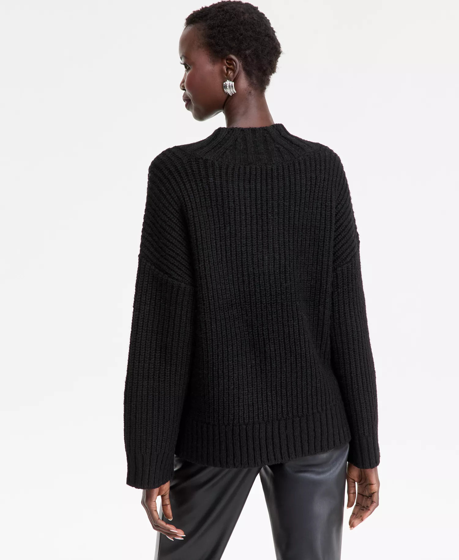 Women's Oversized Ribbed Sweater, Macy's Exclusive - Deep Black - S