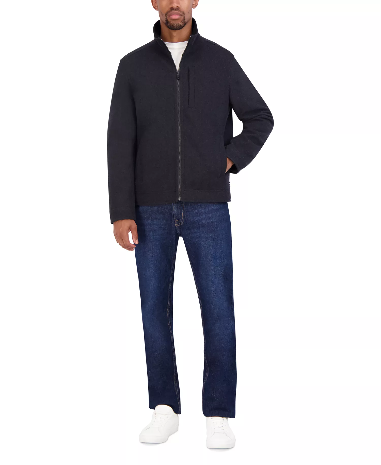 Men's Wool Blend Zip Jacket - Charcoal - 2XL