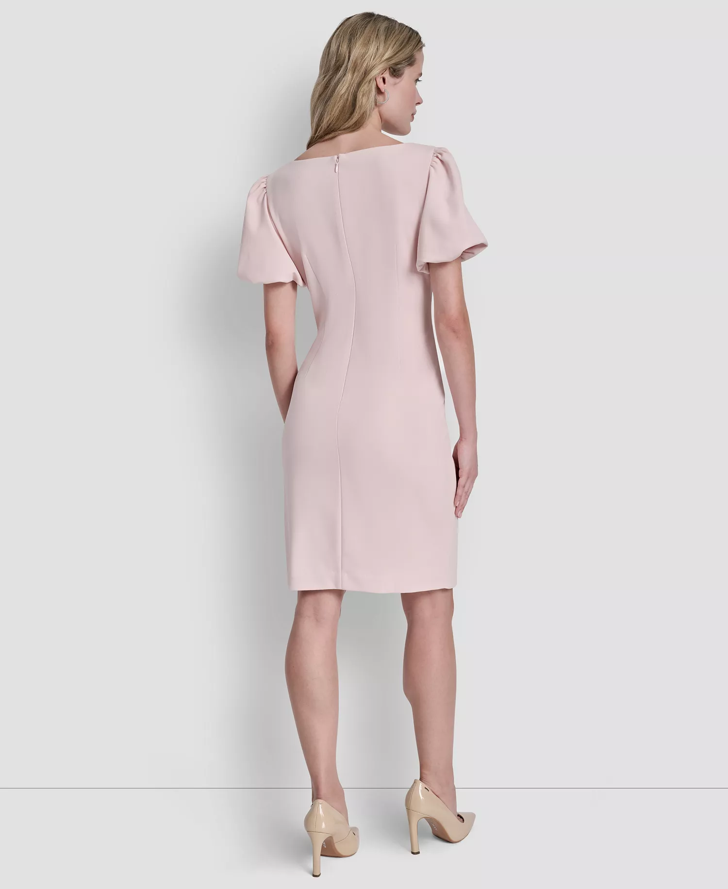 Women's Bubble-Sleeve Scuba Crepe Ruched Sheath Dress - Petal - 10