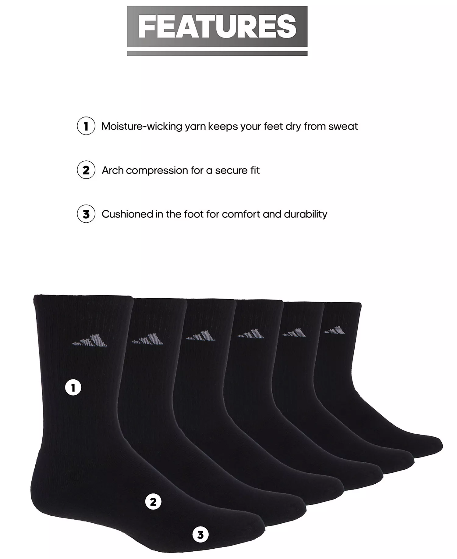 Women's 6-Pk. Athletic Cushioned Crew Socks - Black/aluminum - 9-11