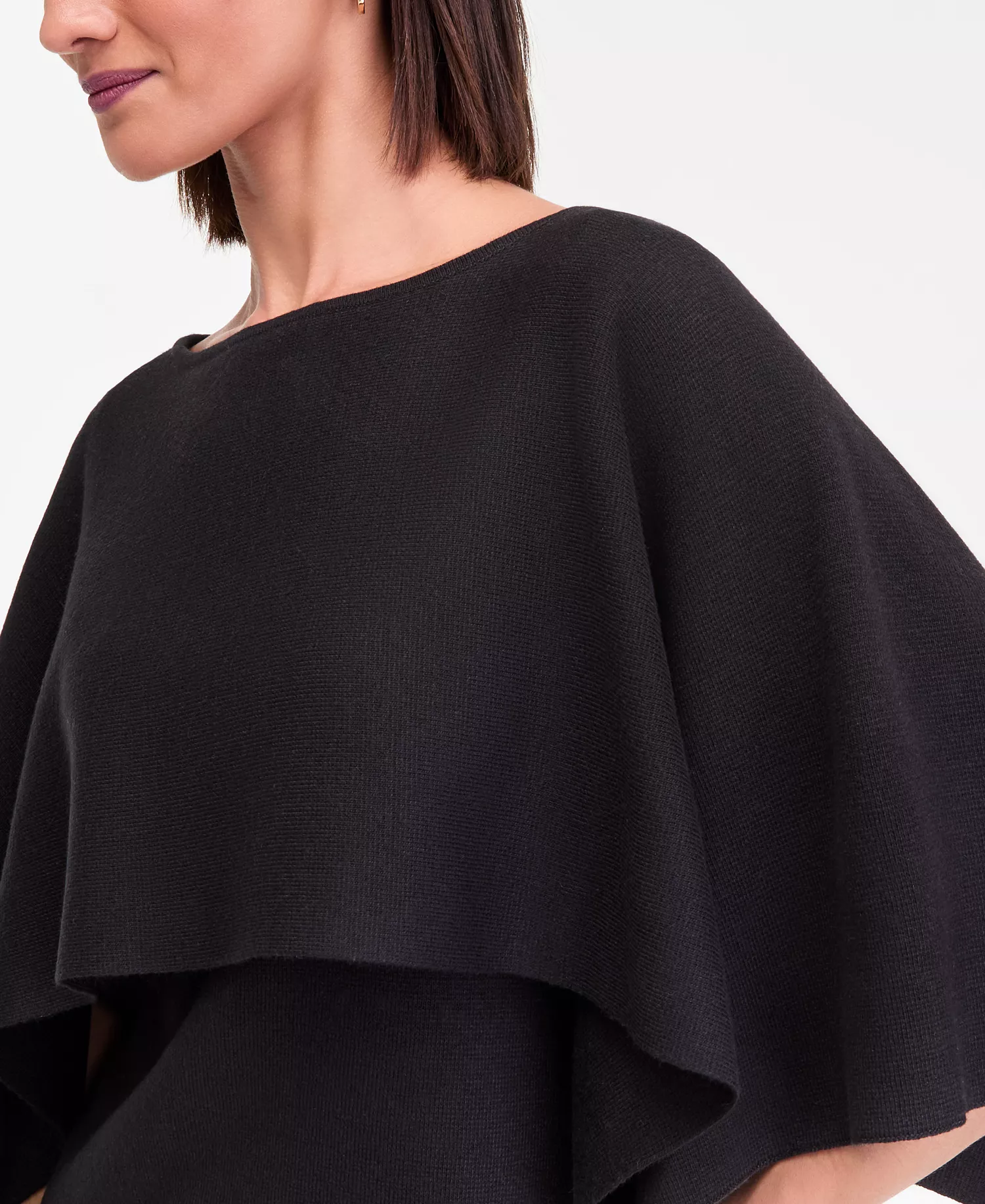 Women's Asymmetrical Cape Overlay Sweater, Macy's Exclusive - Deep Black - L