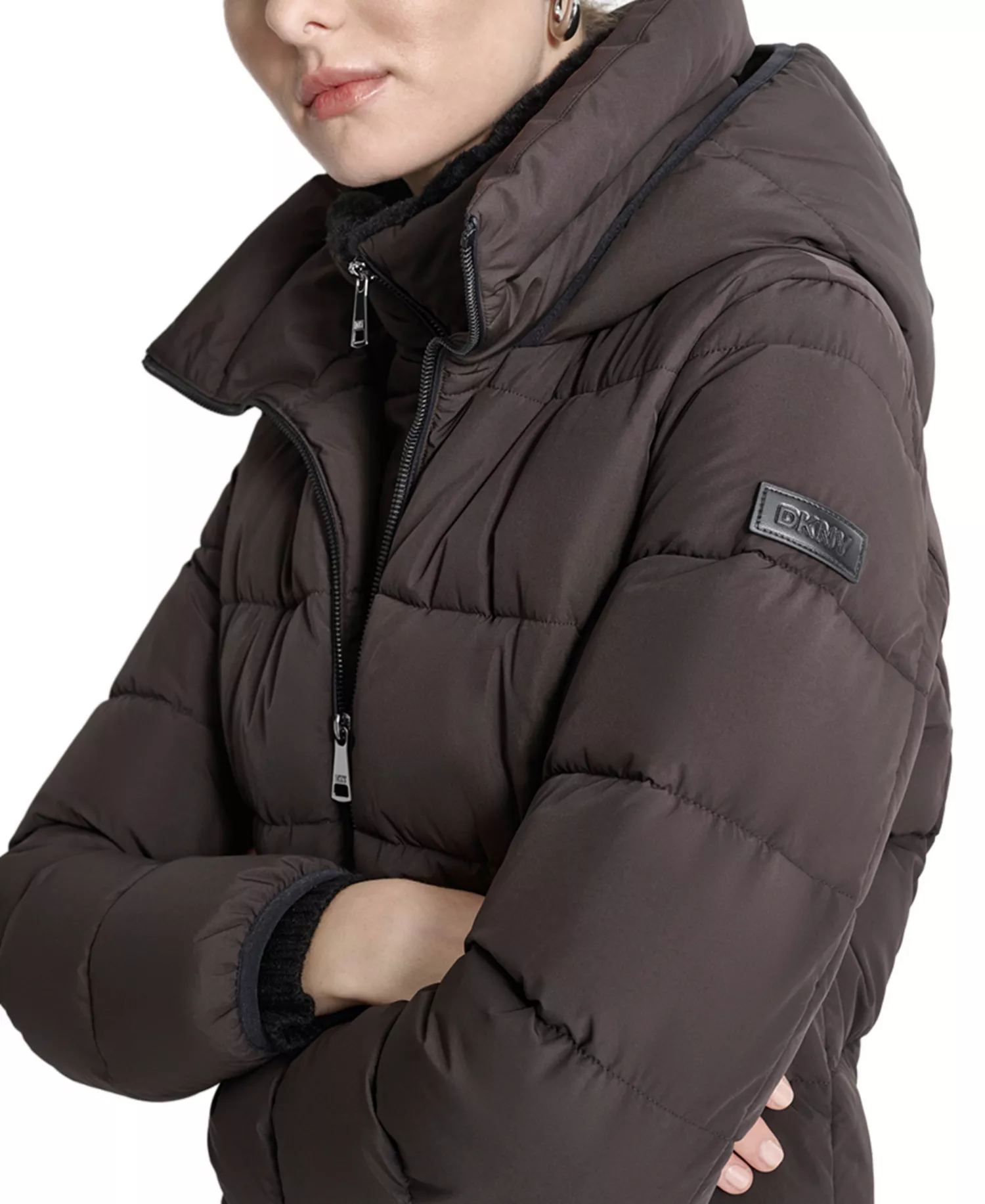 Women's Bibbed Hooded Zip-Front Puffer Coat - Bitter - M