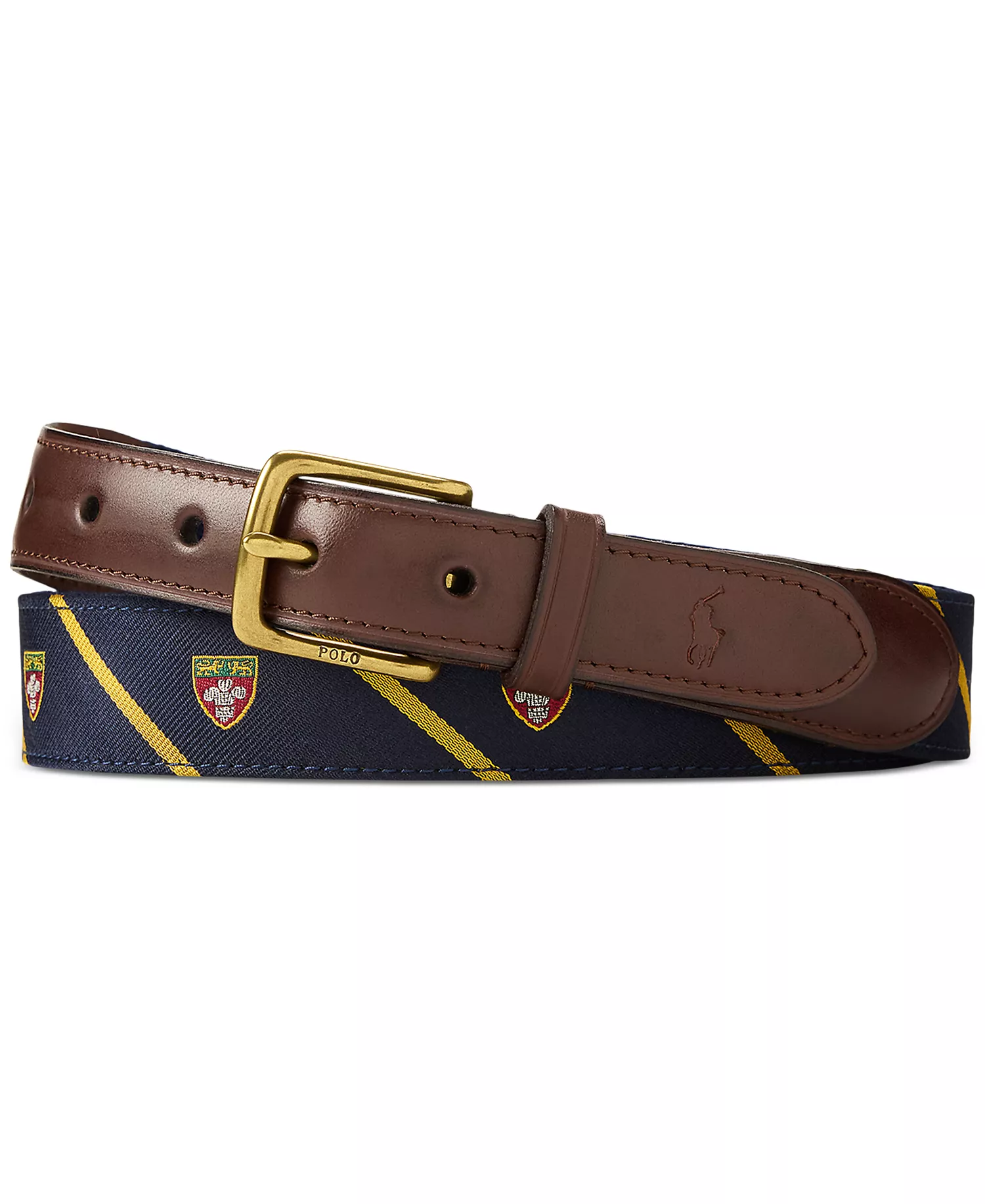 Leather-Trim Silk Jacquard Belt - Navy/gold - 36