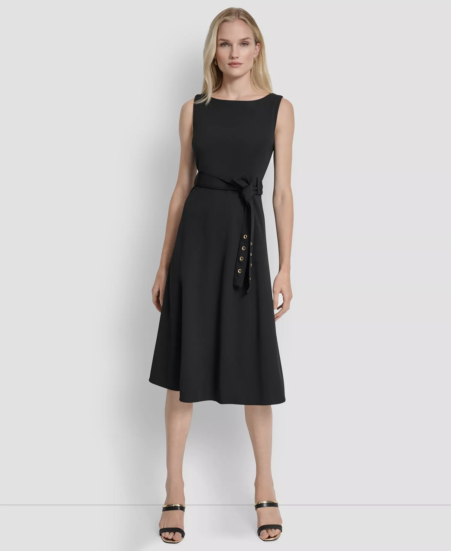 Women's Sleeveless Boat Neck Midi Dress - Black - 10