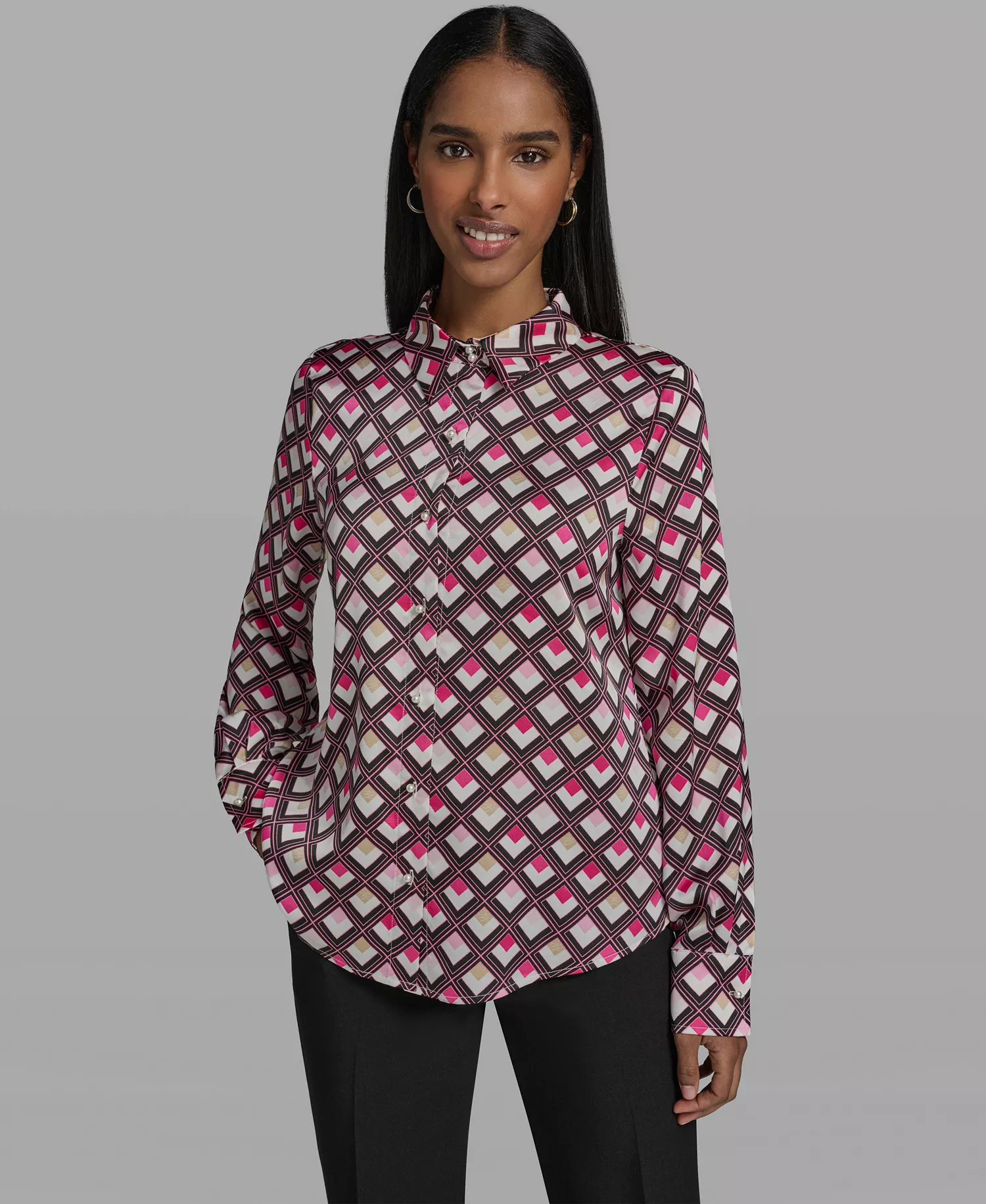 Women's Woven Collared Blouse - Prism Pink Multi - L