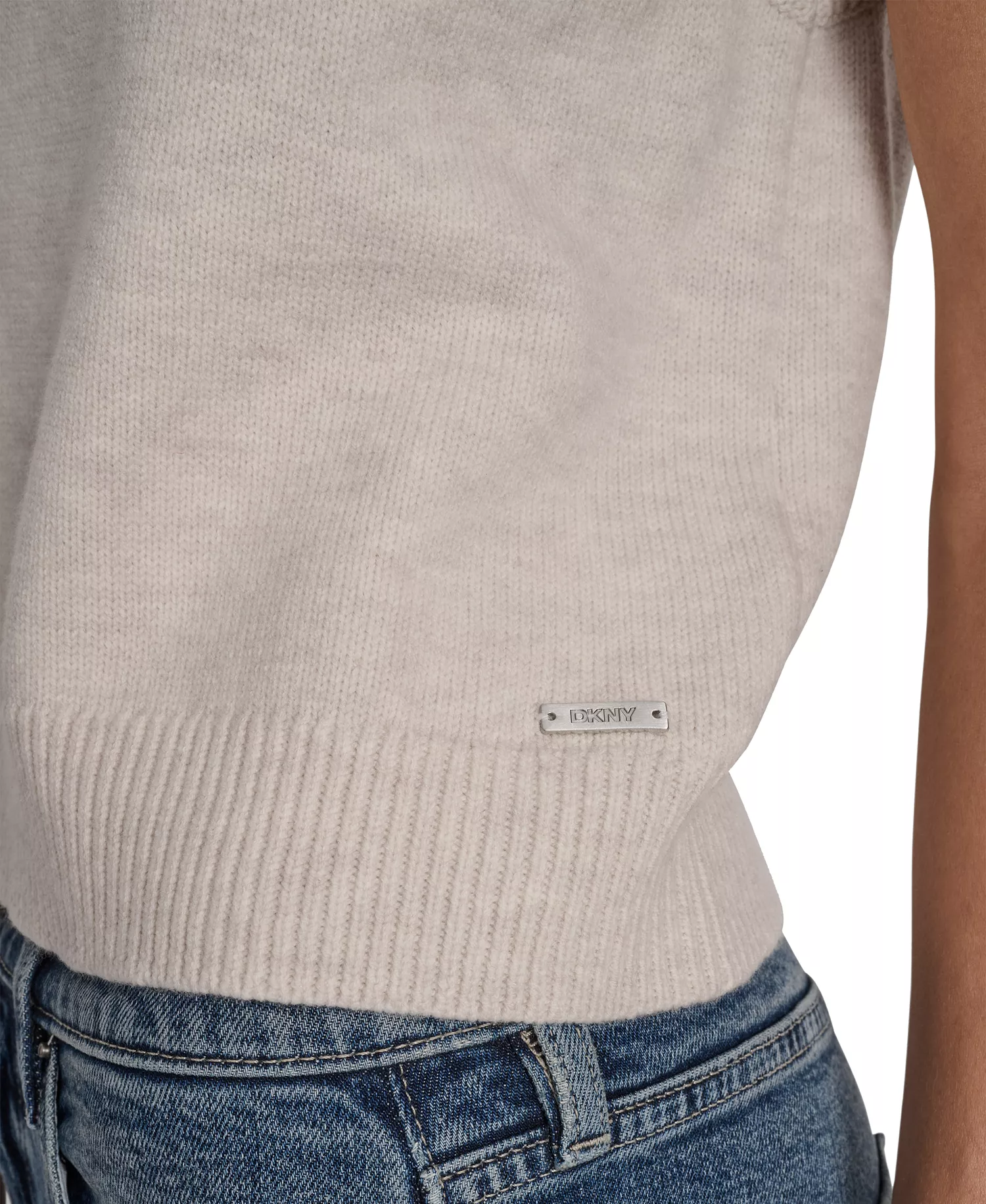 Women's Whipstitch Trim Crewneck Sleeveless Sweater - Cort Heather/Black - XS