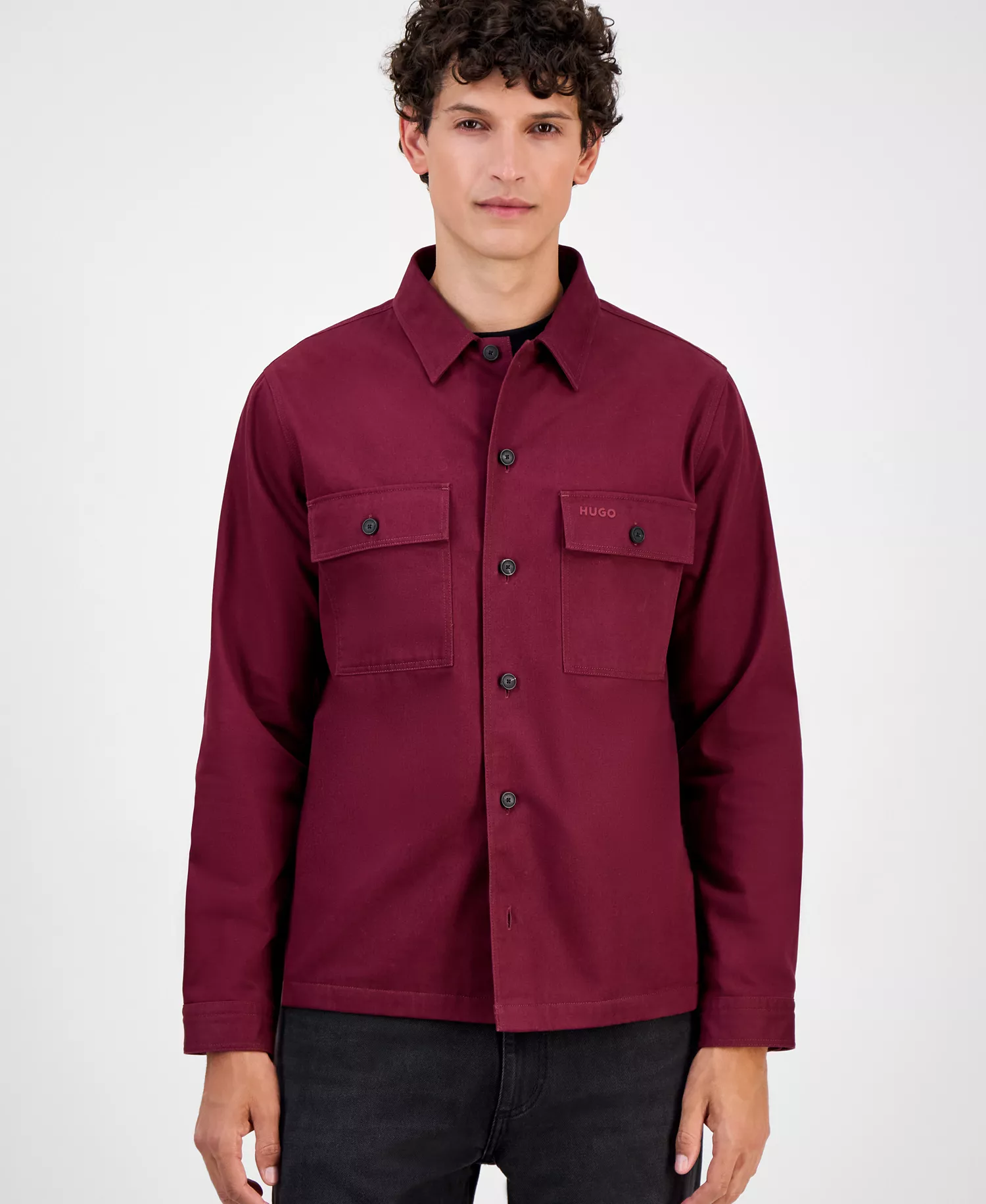 Men's Cotton Twill Oversized Shirt - Dark Red - 2XL