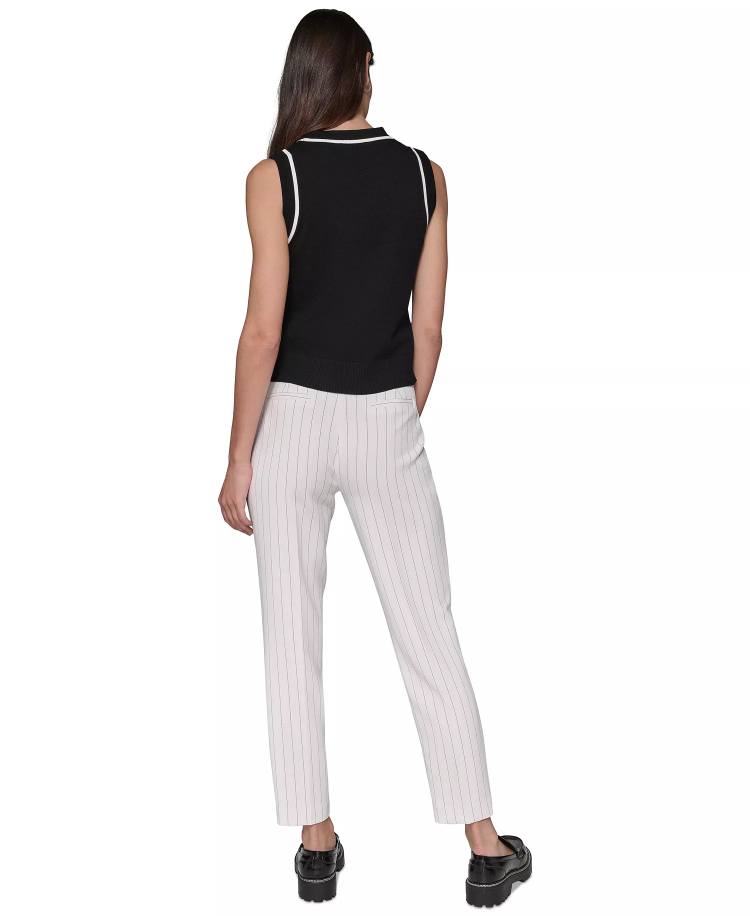 Women's Contrast-Trim Sleeveless Sweater - Black - L