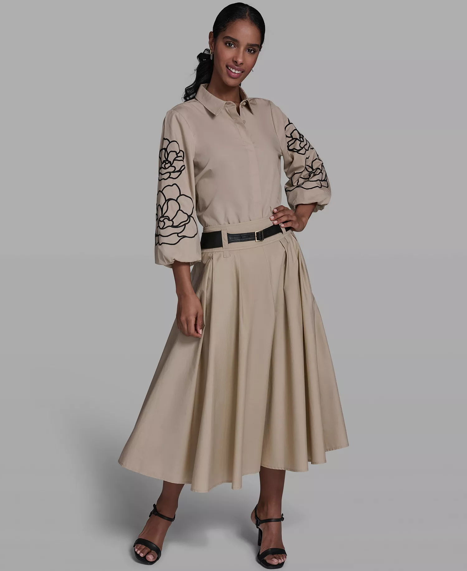 Women's Floral Detailed Collared Blouse - French Beige - L