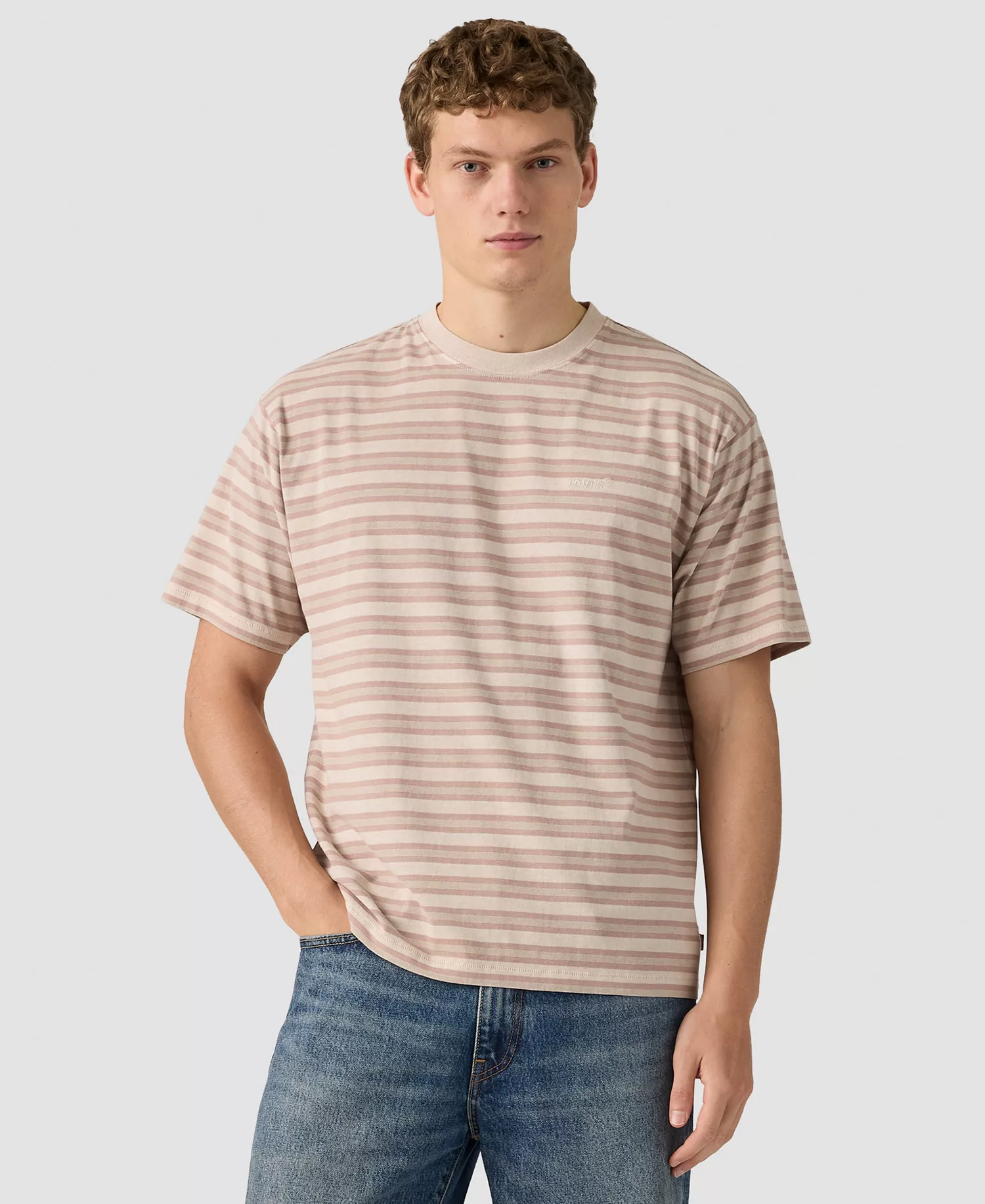 Men's Short-Sleeve Striped Crewneck T-Shirt - Beige - 2XL