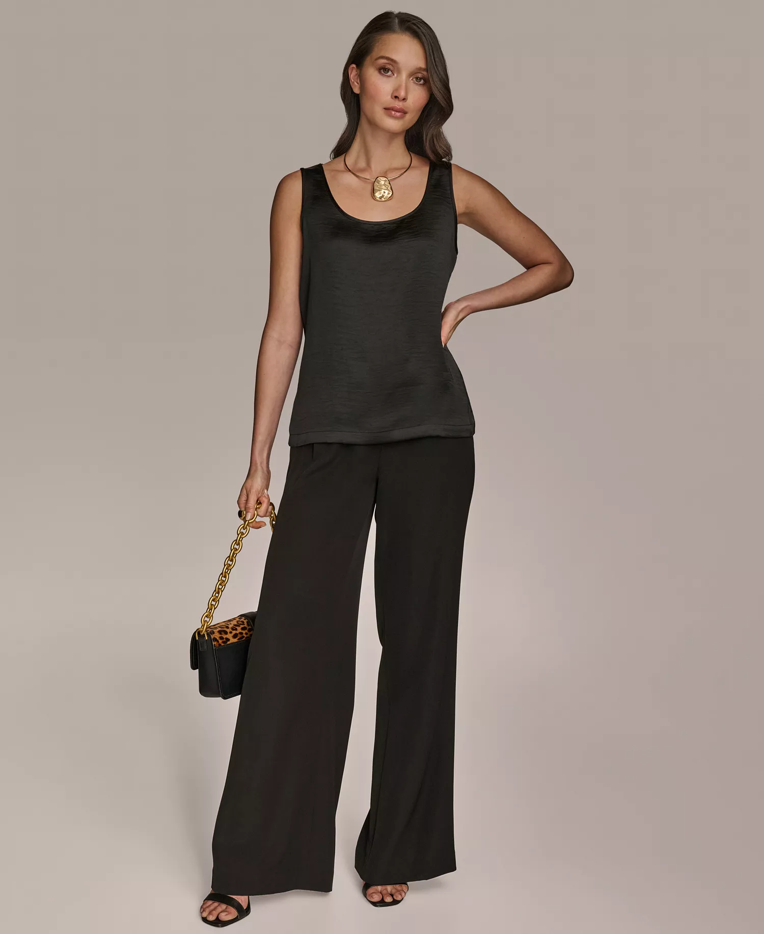 Women's Satin Scoop-Neck Tank Top - Black - L