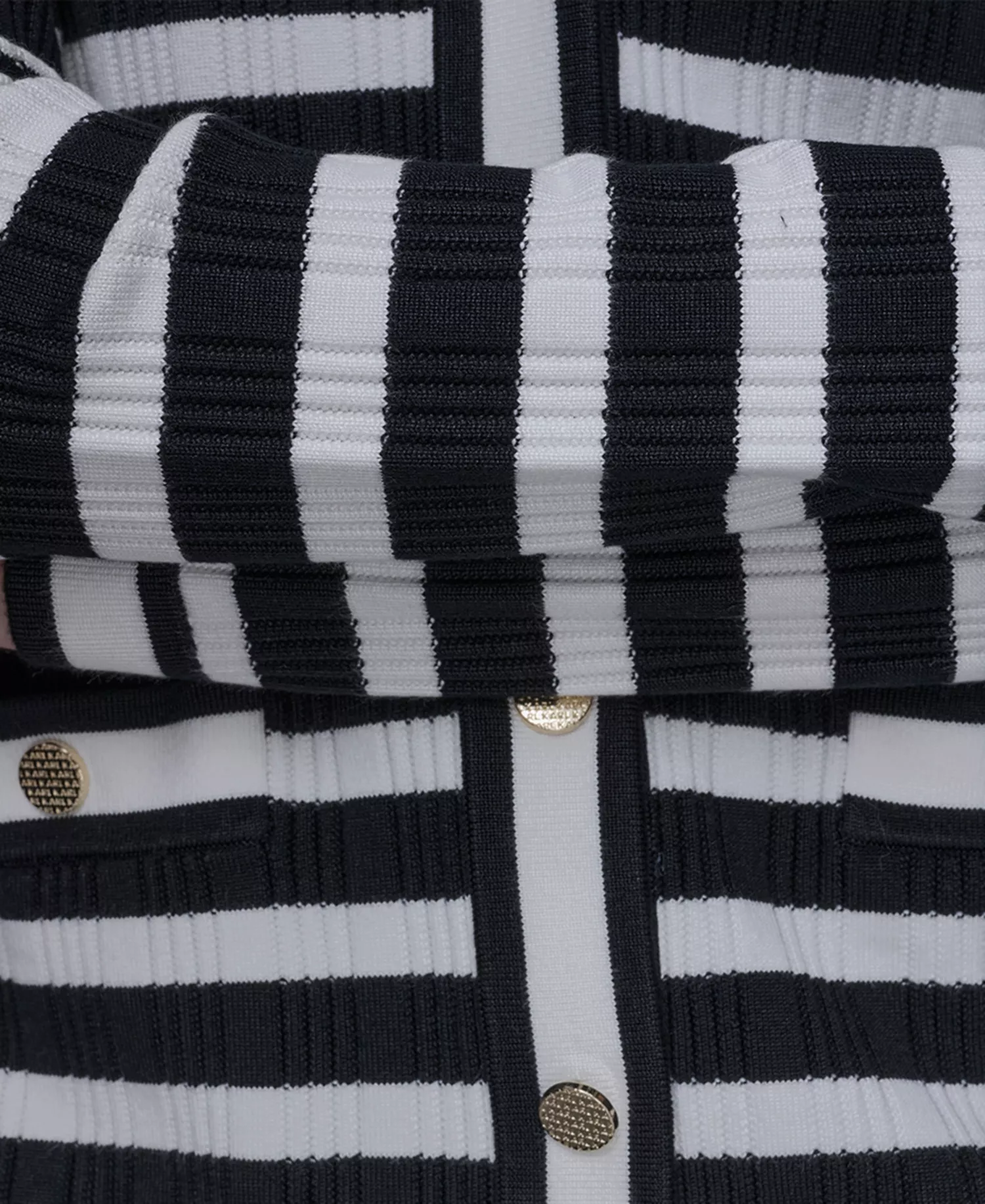 Petite Striped Long-Sleeve Cardigan Sweater - Black/Soft White - P/L