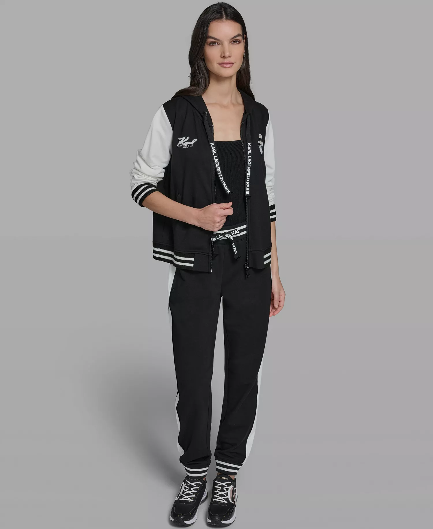 Women's Karl and Choupette Zip Hooded Jacket - Black - L