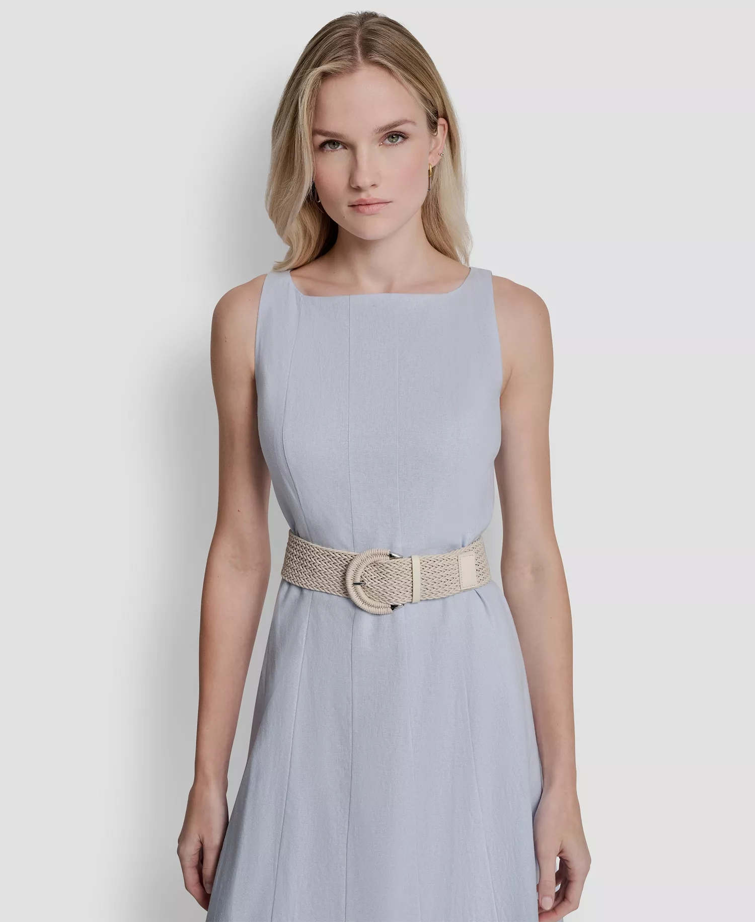 Women's Belted Fit And Flare Boat Neck Midi Dress - Skyway Blue - 10