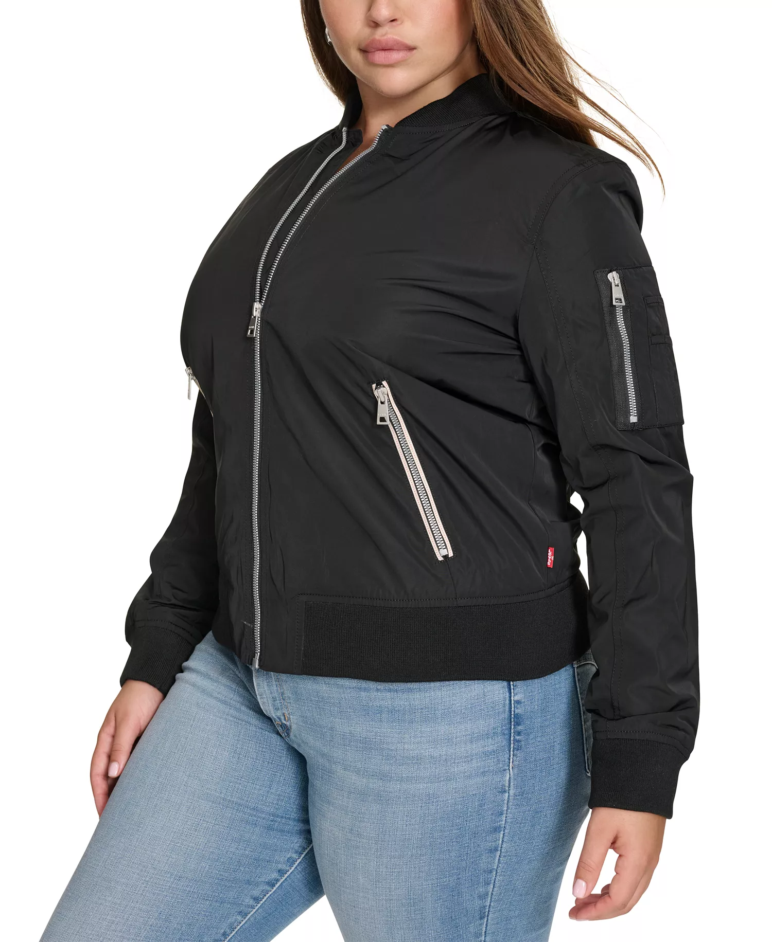 Trendy Plus Size Melanie Bomber Jacket - Black - 1X