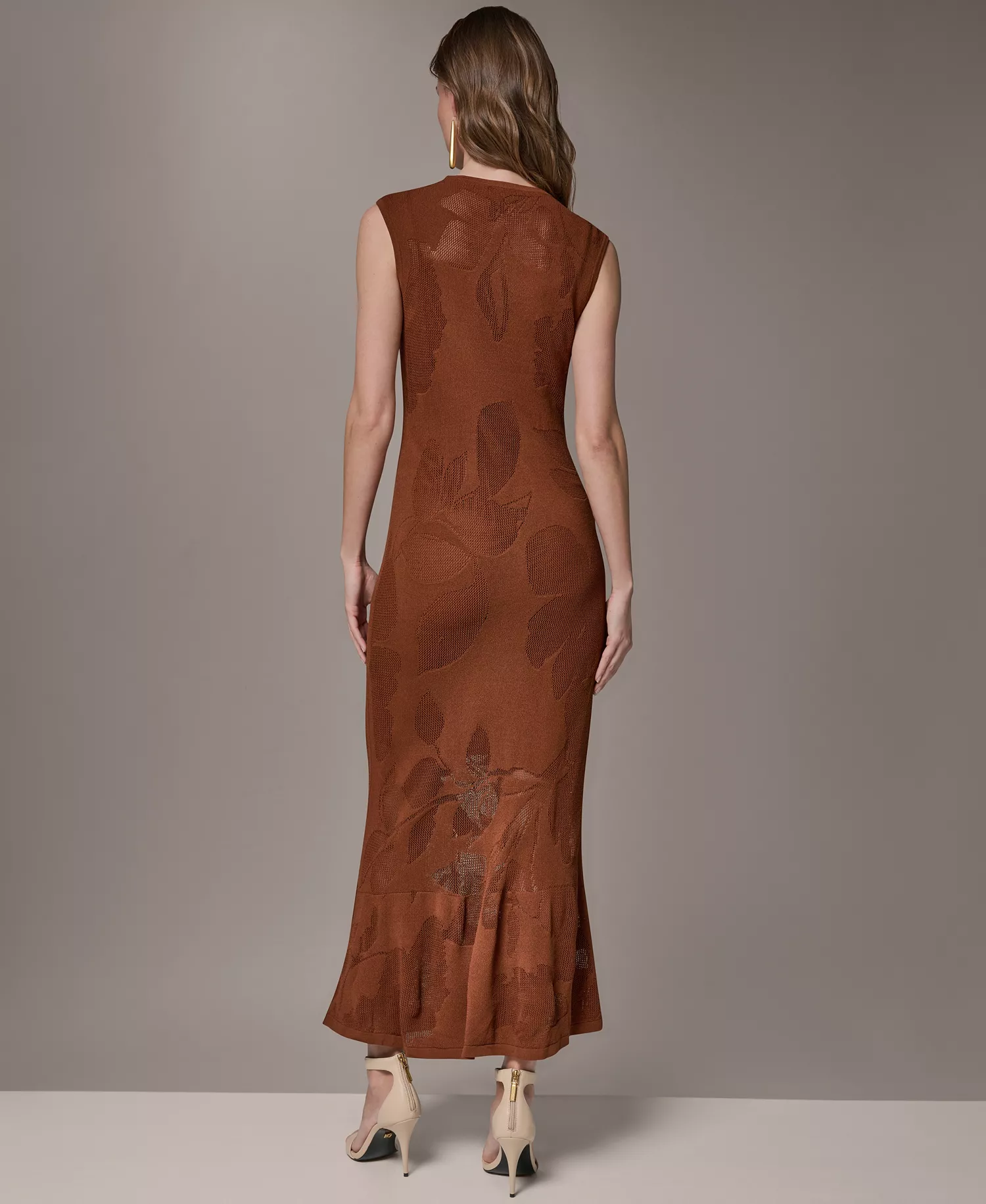 Women's Crew Neck Midi Dress - Cognac - L