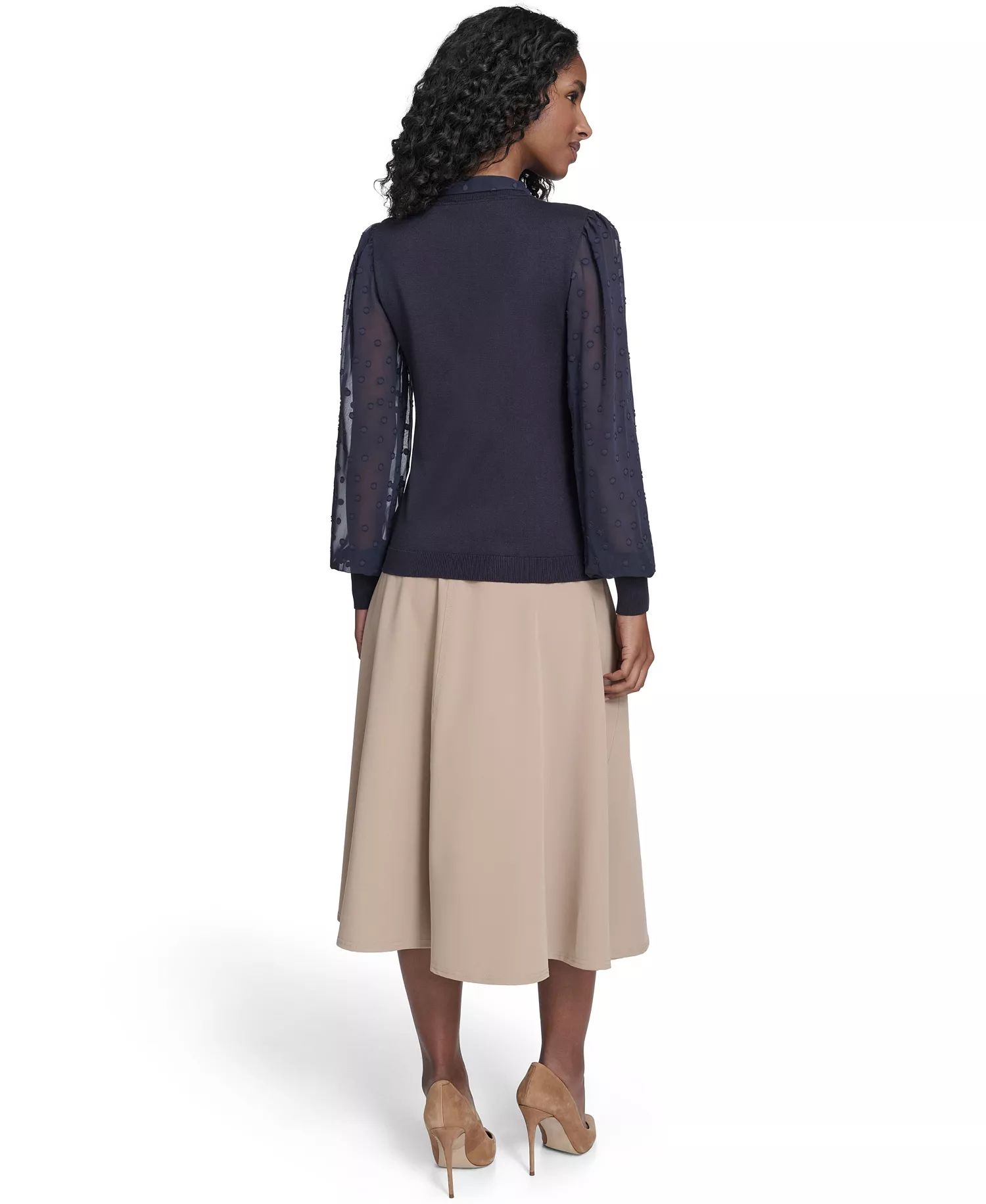 Women's Mixed Media Floral Clip Long Sleeve Sweater - Midnight - L