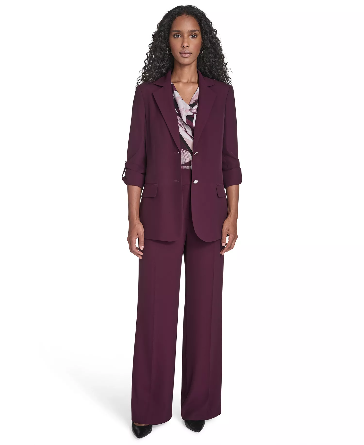 Women's Two-Button Roll Tab Jacket - Aubergine - 0