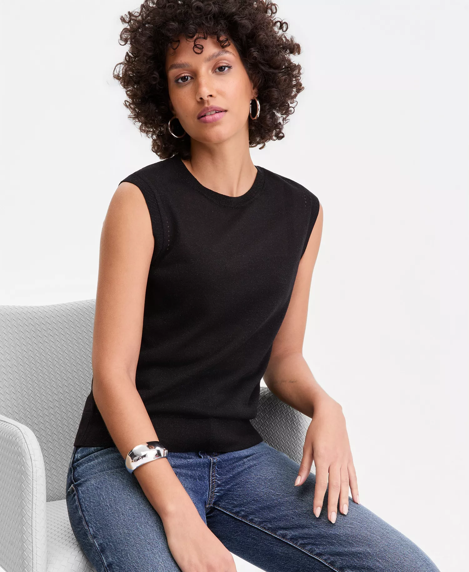 Women's Sleeveless Crewneck Sweater, Macy's Exclusive - Deep Black - L