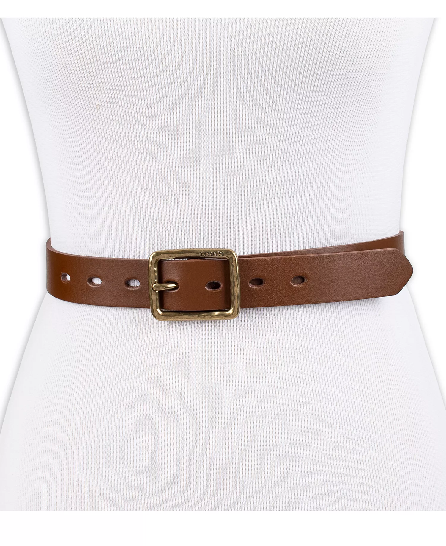 Women's Hammered Center Bar Buckle Casual Leather Belt - Tan - L