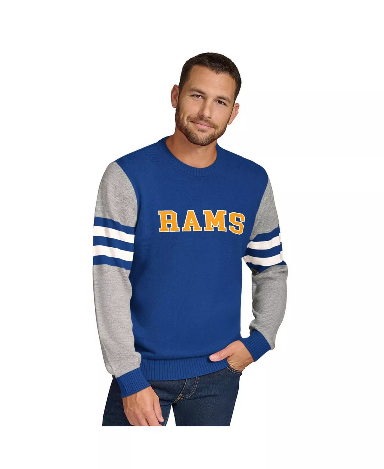 Men's Royal/Heather Gray Los Angeles Rams Acrylic Crewneck Pullover Sweatshirt - Royal, Heather Gray - L