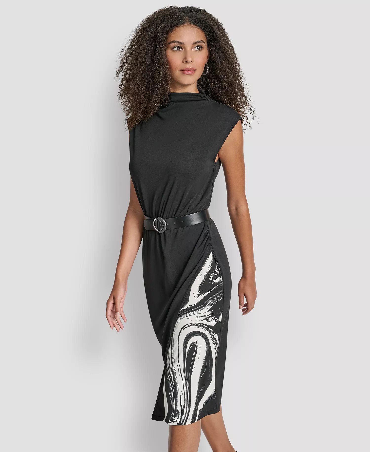Women's Sleeveless Funnel Neck Sheath Midi Dress - Black/Ivory - 10